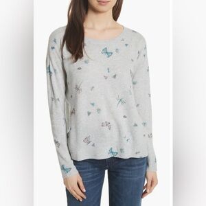 Joie Gray Cashmere Sweater with Butterfly Print
